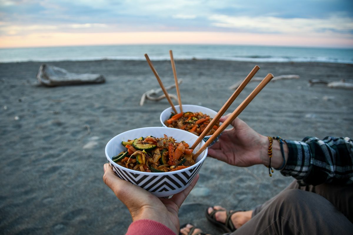 Camp Pad Thai Noodles on the beach
