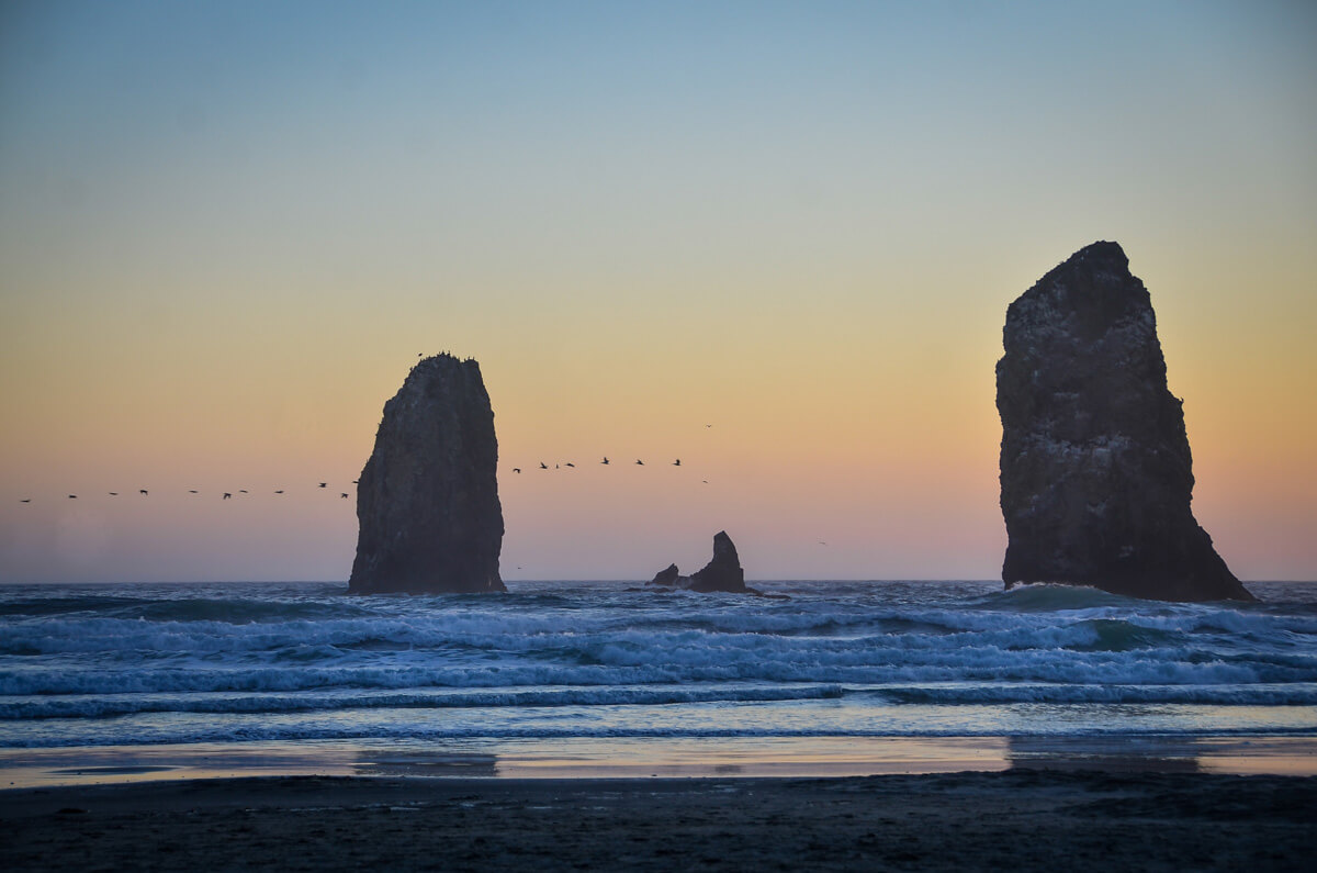 Haystack Rock sunset on Cannon Beach