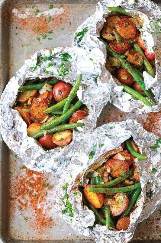 Sausage, Potato, and Green Bean Foil Packets (Damn Delicious)