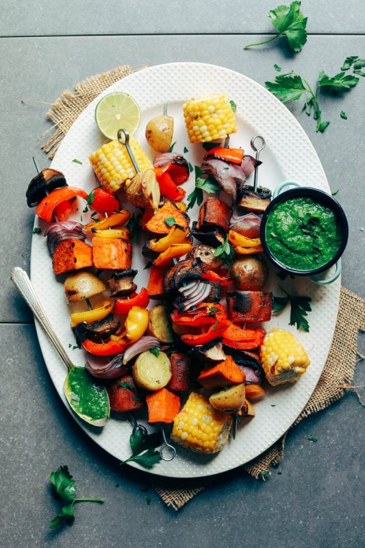 Veggie Skewers with Chimichurri Sauce (Minimalist Baker)