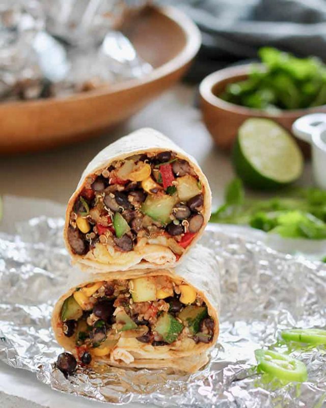 Black Bean and Quinoa Freezer Burritos (Hey Nutrition Lady)