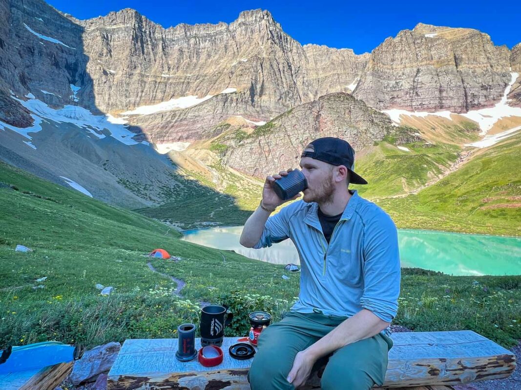 Camping coffee Aeropress backpacking Cracker Lake Glacier National Park