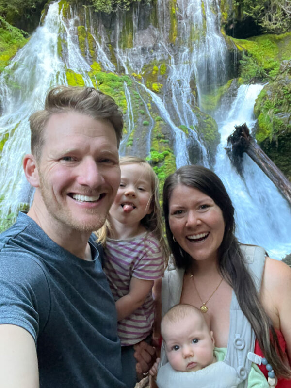 Family selfie at Panther Creek Falls Lower viewing platform